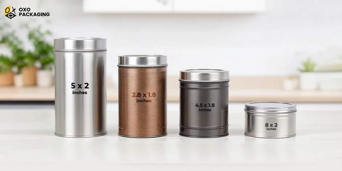 4 regular tin sizes for spice storage