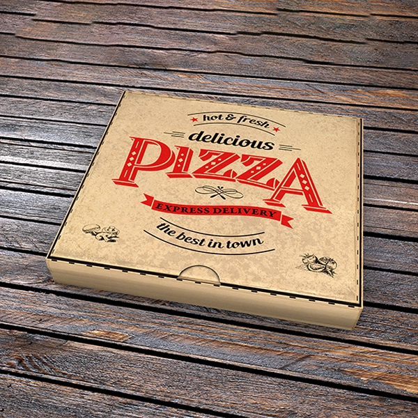 brown pizza printed boxes