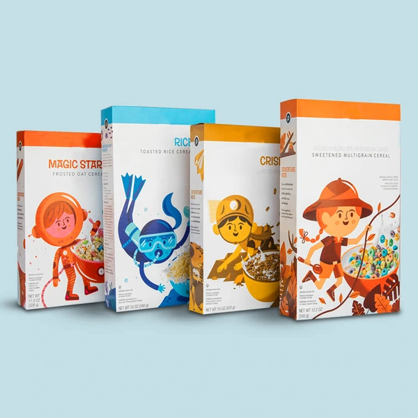 colorful cereal packaging