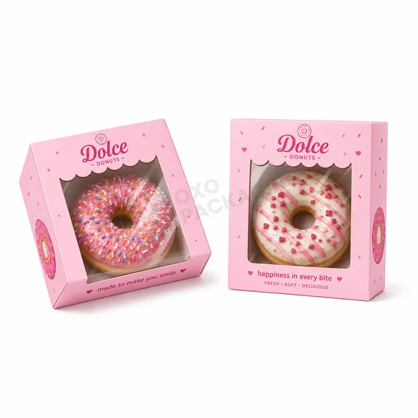 custom printed pink donut boxes