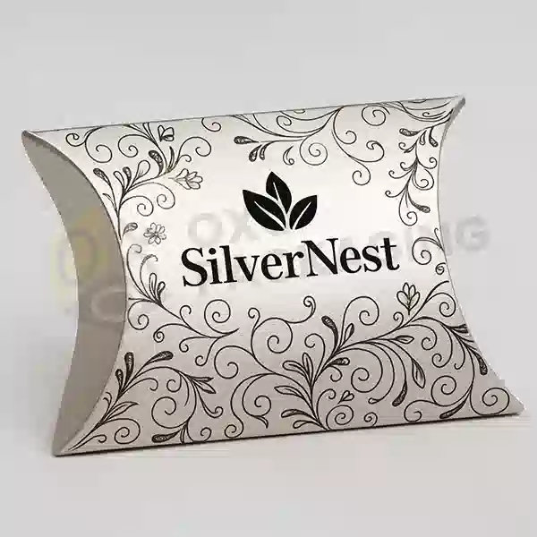 silver pillow packaging with logo